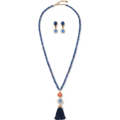 Discount The Met Store Qing Bottle Lariat Necklace and Floral Drop Earrings Set