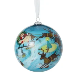 Discount The Met Store Santa and Reindeer Hand-Painted Glass Ornament