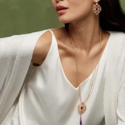 Best The Met Store Turkish Amethyst Long Pendant Necklace and Statement Earrings Set